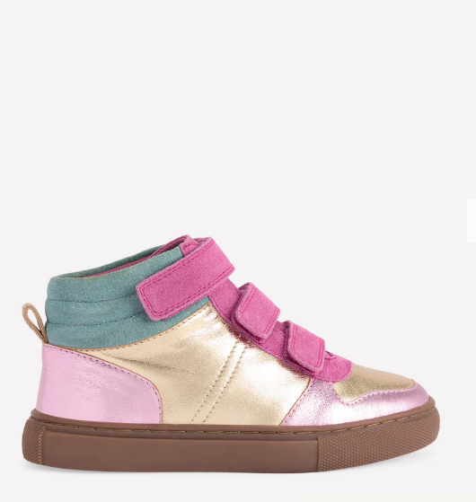 Metallic Pink and Gold High-Top Sneakers with Velcro Straps